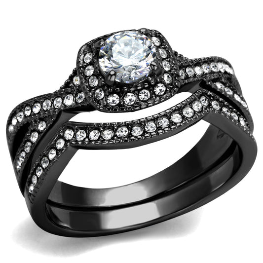 TK2296J- Stainless Steel Ring with AAA Grade CZ in Clear Ion Plating-Black-0