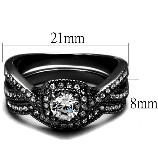 TK2296J- Stainless Steel Ring with AAA Grade CZ in Clear Ion Plating-Black-1