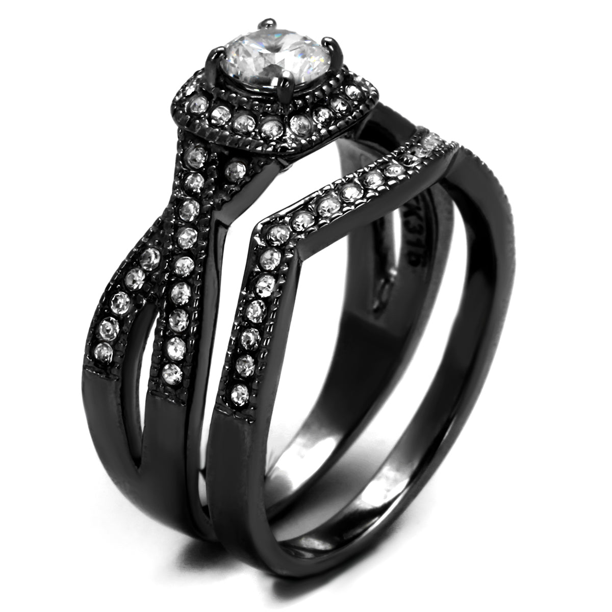 TK2296J- Stainless Steel Ring with AAA Grade CZ in Clear Ion Plating-Black-3