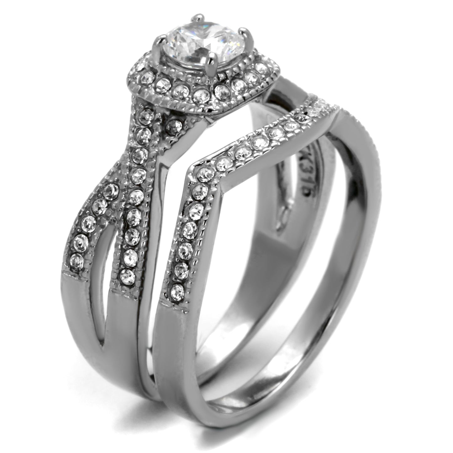 TK2296 - High polished (no plating) Stainless Steel Ring with AAA Grade CZ in Clear-3