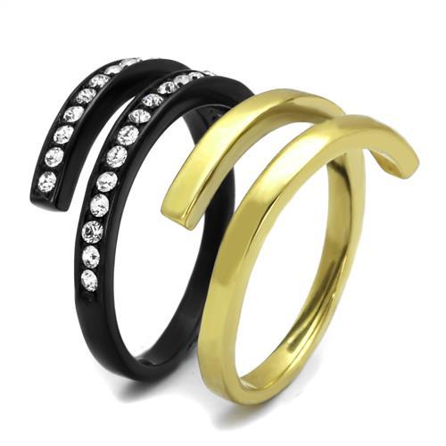 TK2298 - IP Gold+ IP Black (Ion Plating) Stainless Steel Ring with Top Grade Crystal in Clear-3