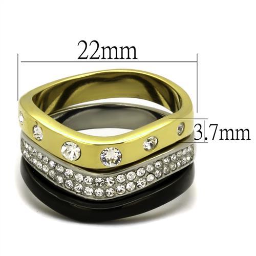 TK2299 - IP Gold+ IP Black (Ion Plating) Stainless Steel Ring with Top Grade Crystal in Clear-1