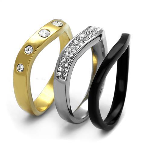 TK2299 - IP Gold+ IP Black (Ion Plating) Stainless Steel Ring with Top Grade Crystal in Clear-3