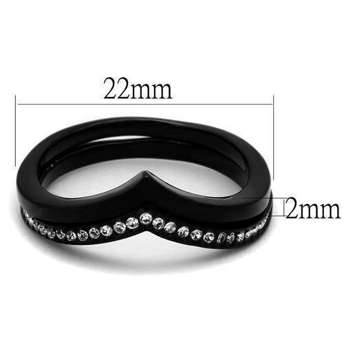 TK2302 - IP Black(Ion Plating) Stainless Steel Ring with Top Grade Crystal in Clear-1