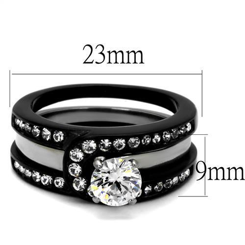 TK2303 - Two-Tone IP Black (Ion Plating) Stainless Steel Ring with AAA Grade CZ in Clear-1