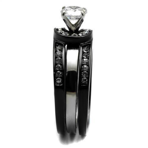 TK2303 - Two-Tone IP Black (Ion Plating) Stainless Steel Ring with AAA Grade CZ in Clear-3