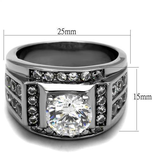 TK2305 - High polished (no plating) Stainless Steel Ring with AAA Grade CZ in Clear-1