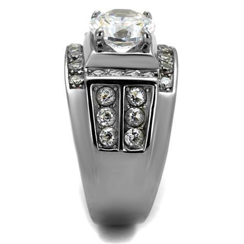 TK2305 - High polished (no plating) Stainless Steel Ring with AAA Grade CZ in Clear-3