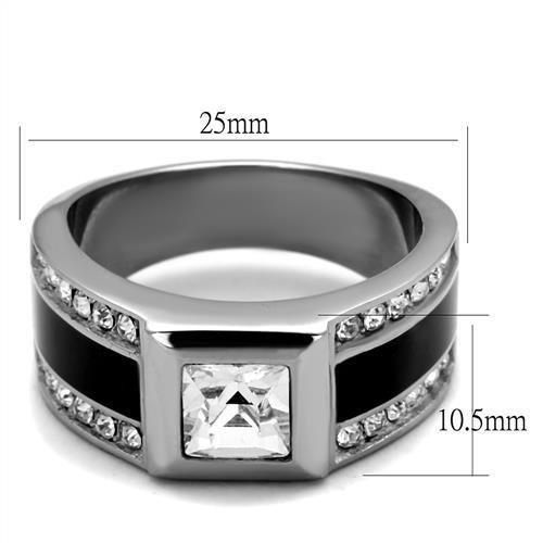TK2308 - High polished (no plating) Stainless Steel Ring with Top Grade Crystal in Clear-1