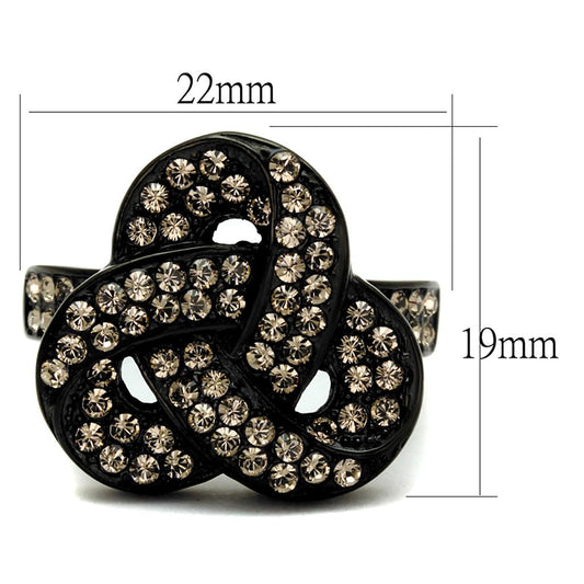 TK2347 - IP Black(Ion Plating) Stainless Steel Ring with Top Grade Crystal in Light Smoked-1