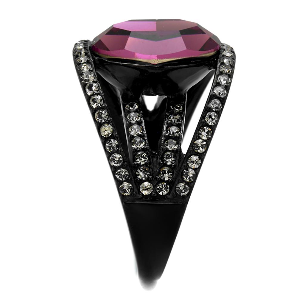 TK2348 - IP Black(Ion Plating) Stainless Steel Ring with Top Grade Crystal in Amethyst-3
