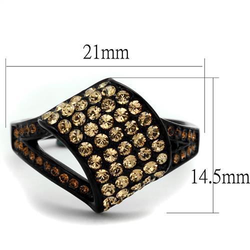 TK2351 - IP Black(Ion Plating) Stainless Steel Ring with Top Grade Crystal in Smoked Quartz-1