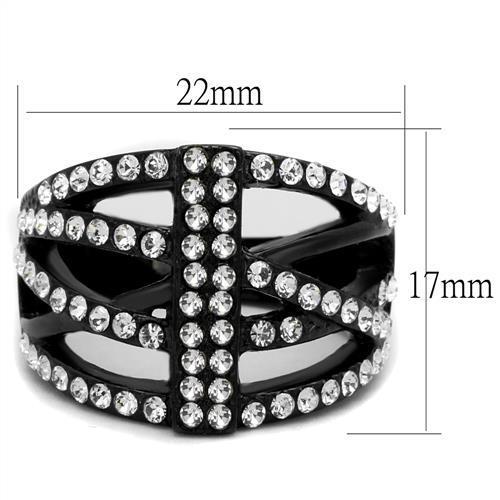 TK2354 - IP Black(Ion Plating) Stainless Steel Ring with Top Grade Crystal in Clear-1