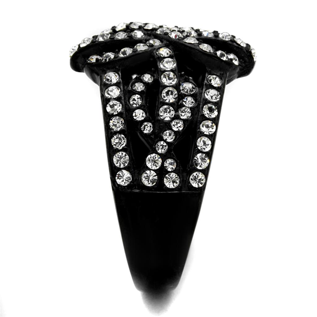 TK2363 - IP Black(Ion Plating) Stainless Steel Ring with Top Grade Crystal in Clear-3