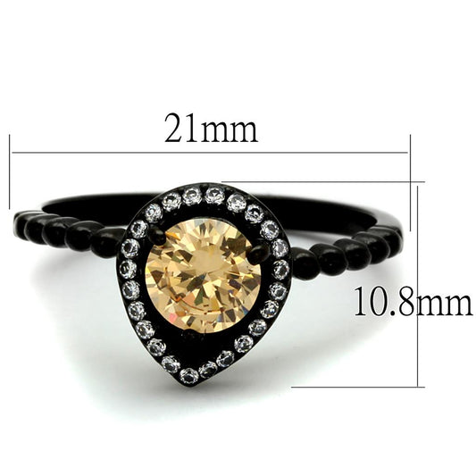 TK2365 - IP Black(Ion Plating) Stainless Steel Ring with AAA Grade CZ in Champagne-1