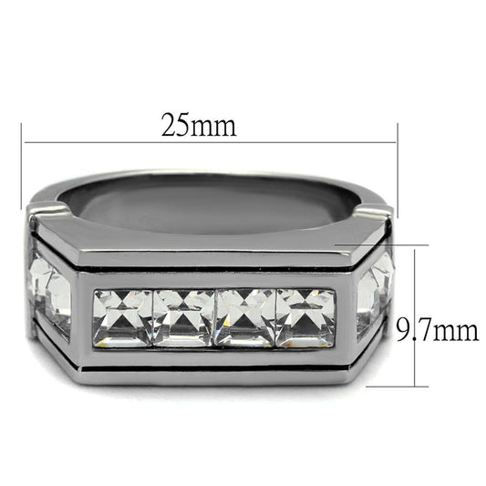TK2376 - High polished (no plating) Stainless Steel Ring with Top Grade Crystal in Clear-1