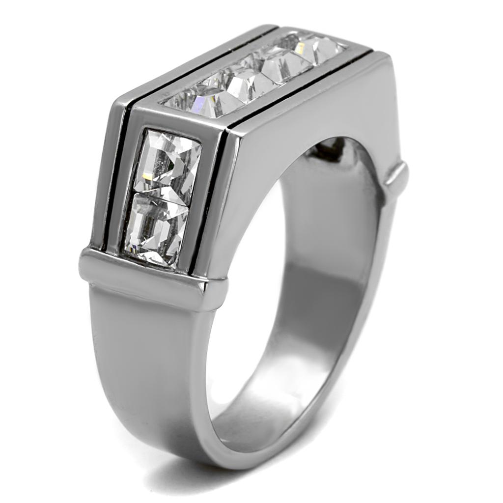 TK2376 - High polished (no plating) Stainless Steel Ring with Top Grade Crystal in Clear-3
