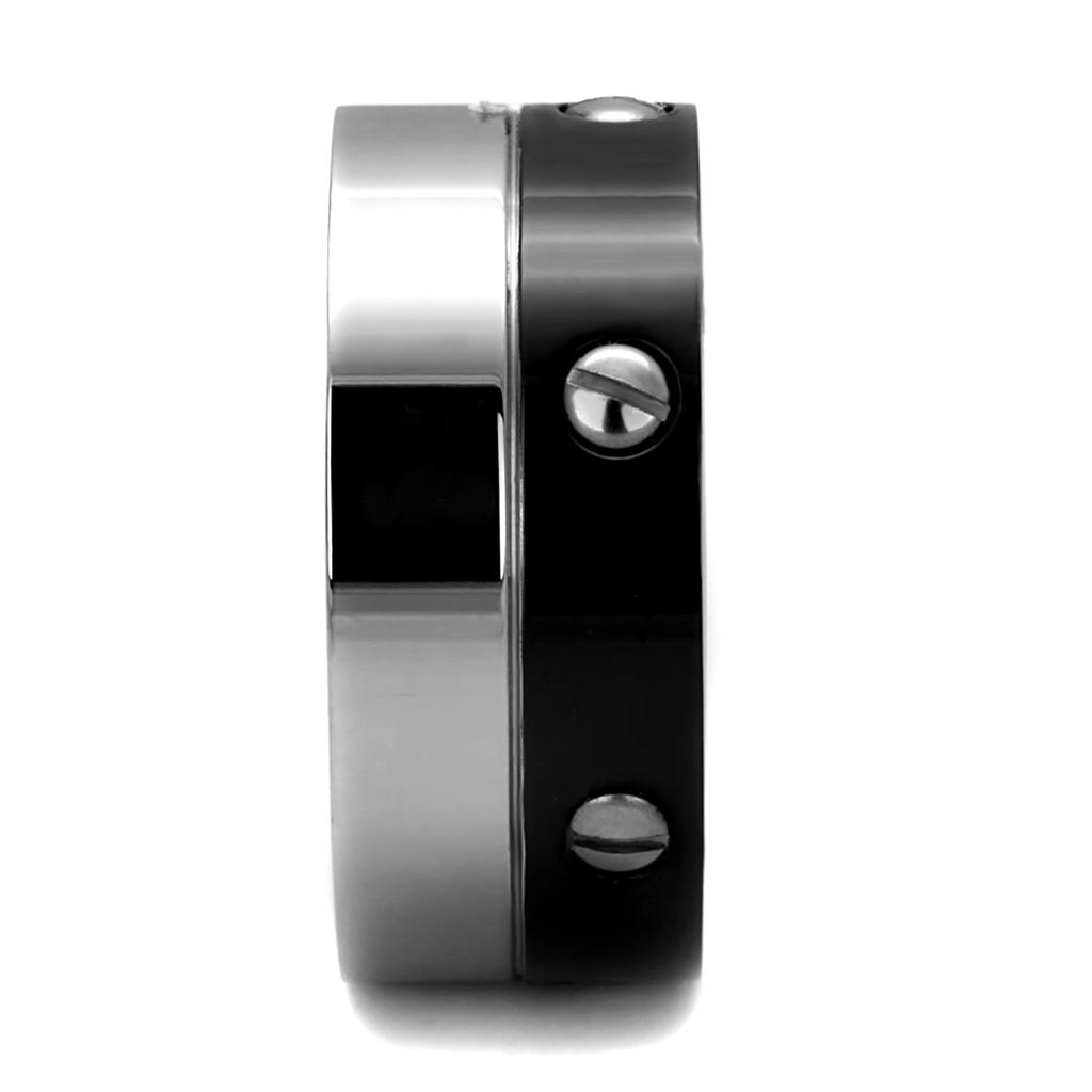 TK2397 - Two-Tone IP Black (Ion Plating) Stainless Steel Ring with No Stone-3