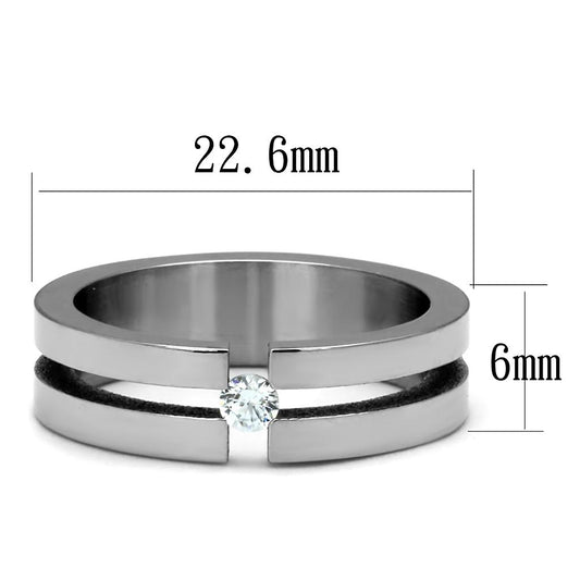 TK2412 - High polished (no plating) Stainless Steel Ring with AAA Grade CZ in Clear-1