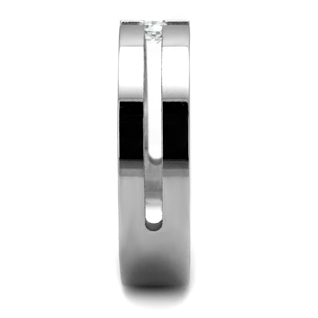 TK2412 - High polished (no plating) Stainless Steel Ring with AAA Grade CZ in Clear-3