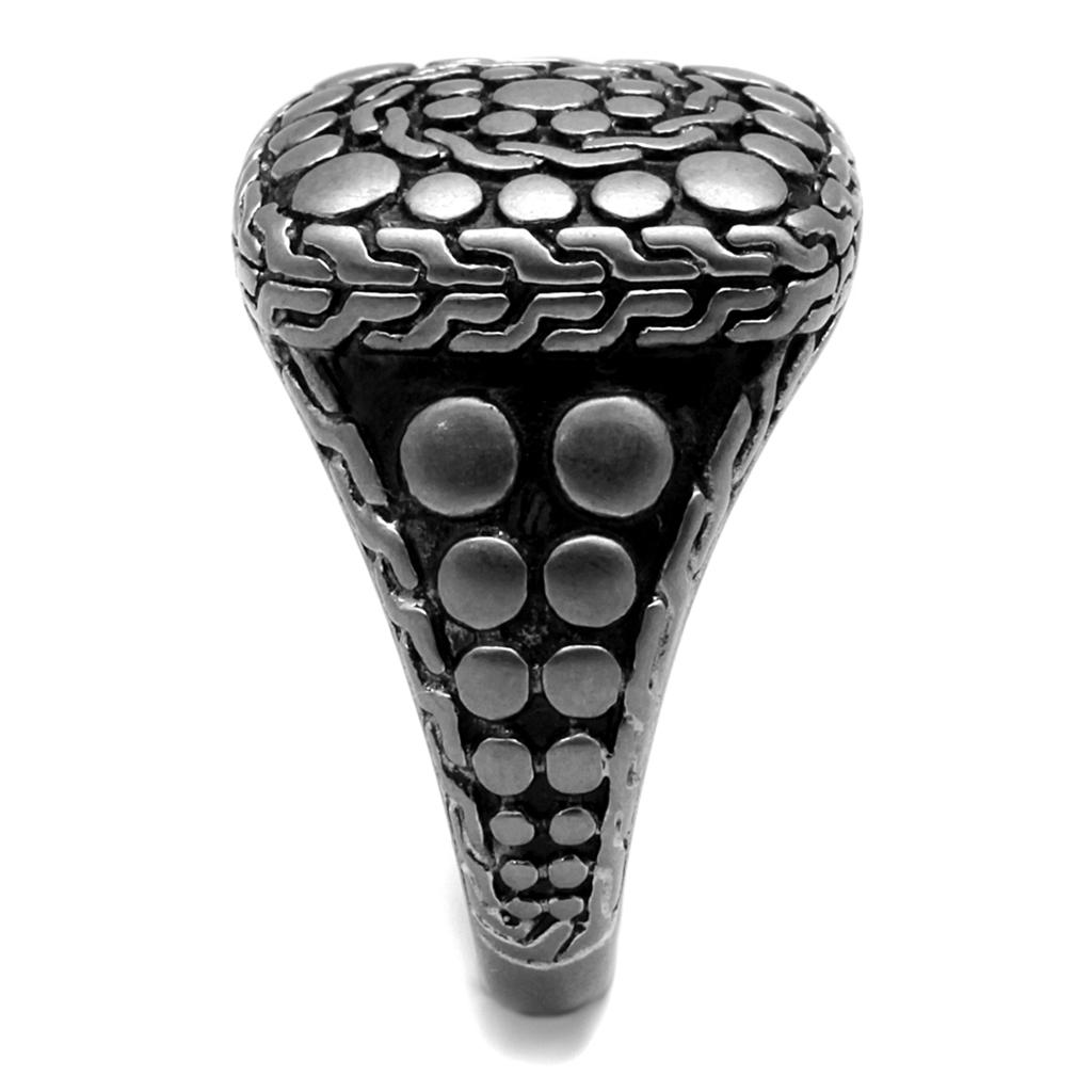 TK2420 - Antique Silver Stainless Steel Ring with Epoxy in Jet-3