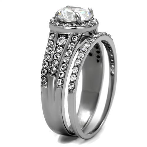 TK2476 - High polished (no plating) Stainless Steel Ring with AAA Grade CZ in Clear-3