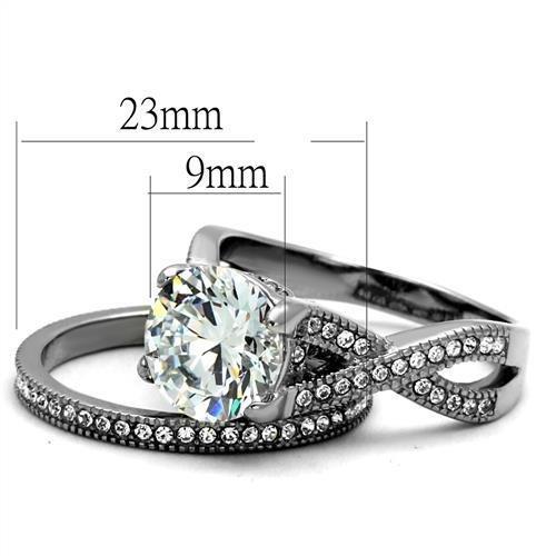 TK2478 - High polished (no plating) Stainless Steel Ring with AAA Grade CZ in Clear-1