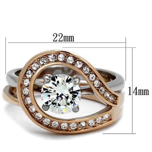 TK2479 - Two-Tone IP Rose Gold Stainless Steel Ring with AAA Grade CZ in Clear-1