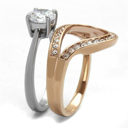 TK2479 - Two-Tone IP Rose Gold Stainless Steel Ring with AAA Grade CZ in Clear-3