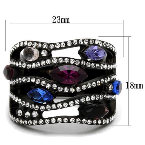 TK2480 - IP Black(Ion Plating) Stainless Steel Ring with Top Grade Crystal in Multi Color-1