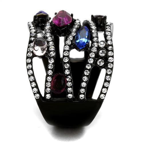 TK2480 - IP Black(Ion Plating) Stainless Steel Ring with Top Grade Crystal in Multi Color-3
