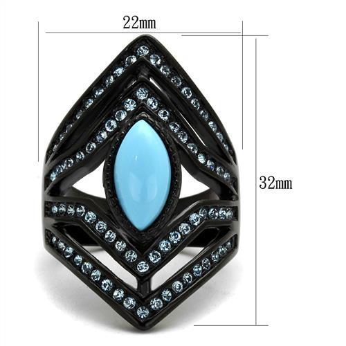 TK2482 - IP Black(Ion Plating) Stainless Steel Ring with Synthetic Turquoise in Sea Blue-1