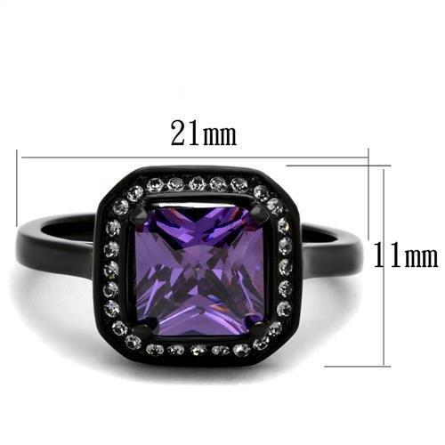 TK2487 - IP Black(Ion Plating) Stainless Steel Ring with AAA Grade CZ in Amethyst-1