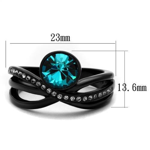 TK2488 - IP Black(Ion Plating) Stainless Steel Ring with Top Grade Crystal in Blue Zircon-1