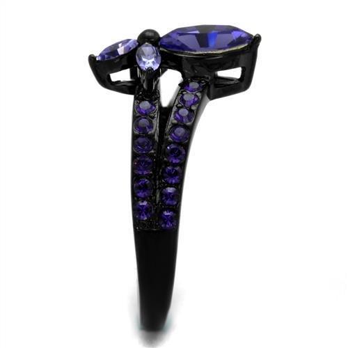 TK2490 - IP Black(Ion Plating) Stainless Steel Ring with Top Grade Crystal in Tanzanite-3