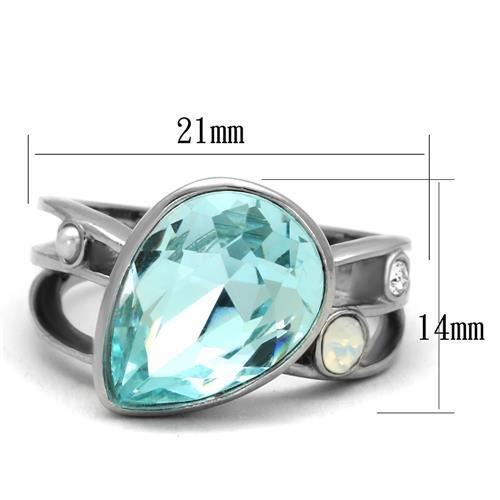 TK2502 - High polished (no plating) Stainless Steel Ring with Top Grade Crystal in Sea Blue-1
