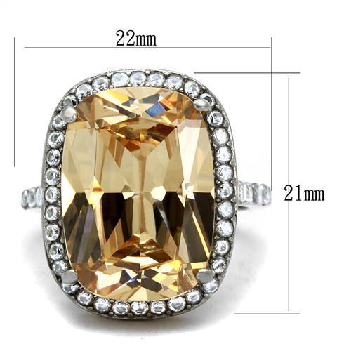 TK2503 - High polished (no plating) Stainless Steel Ring with AAA Grade CZ in Champagne-1