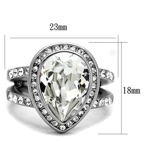 TK2504 - High polished (no plating) Stainless Steel Ring with Top Grade Crystal in Clear-1