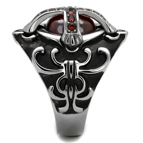 TK2507 - High polished (no plating) Stainless Steel Ring with AAA Grade CZ in Garnet-3
