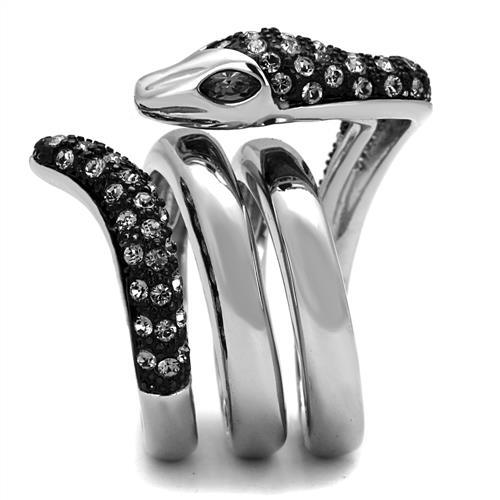 TK2511 - Two-Tone IP Black (Ion Plating) Stainless Steel Ring with Top Grade Crystal in Black Diamond-3