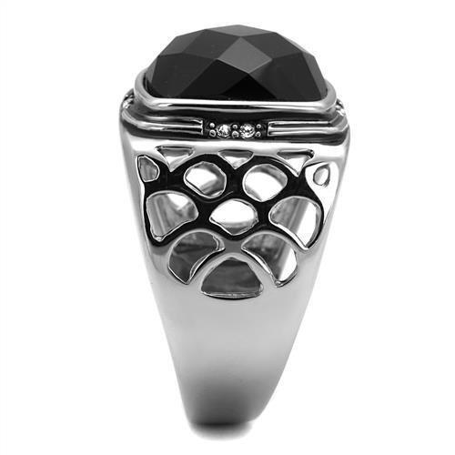 TK2514 - High polished (no plating) Stainless Steel Ring with Synthetic Onyx in Jet-3