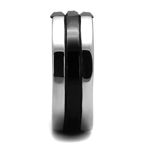 TK2516 - High polished (no plating) Stainless Steel Ring with Top Grade Crystal in Jet-3