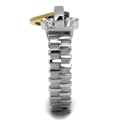 TK2520 - Two-Tone IP Gold (Ion Plating) Stainless Steel Ring with Top Grade Crystal in Clear-3