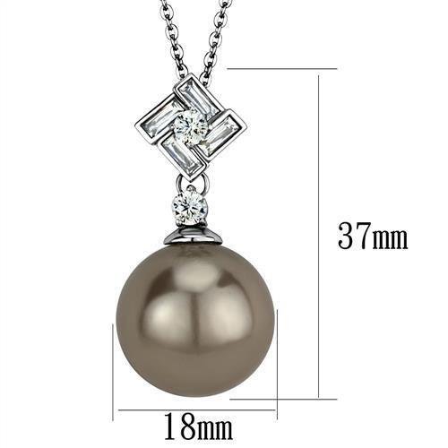 TK2526 - High polished (no plating) Stainless Steel Chain Pendant with Synthetic Glass Bead in Gray-1