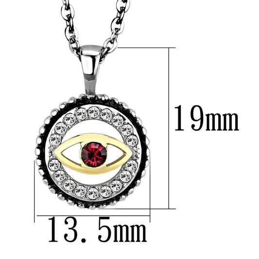 TK2527 - Two-Tone IP Gold (Ion Plating) Stainless Steel Chain Pendant with Top Grade Crystal in Garnet-1