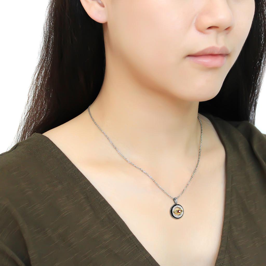 TK2527 - Two-Tone IP Gold (Ion Plating) Stainless Steel Chain Pendant with Top Grade Crystal in Garnet-2