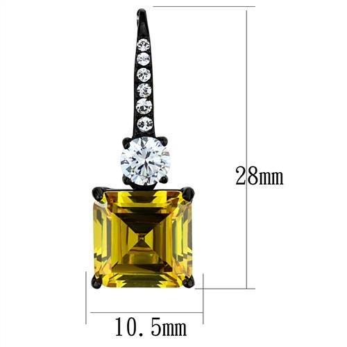 TK2539 - IP Black(Ion Plating) Stainless Steel Earrings with AAA Grade CZ in Topaz-1
