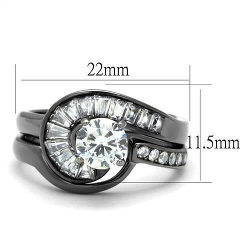 TK2546 - IP Light Black (IP Gun) Stainless Steel Ring with AAA Grade CZ in Clear-1