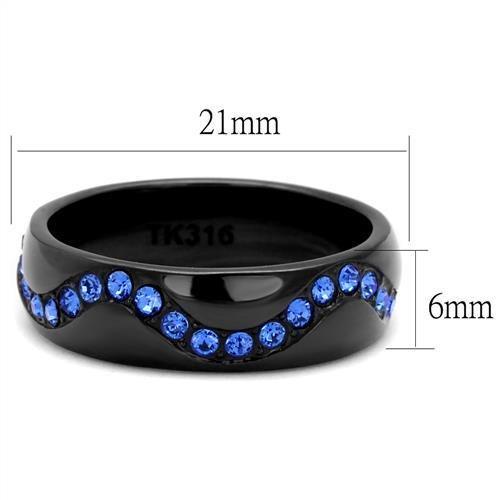 TK2550 - IP Black(Ion Plating) Stainless Steel Ring with Top Grade Crystal in Sapphire-1