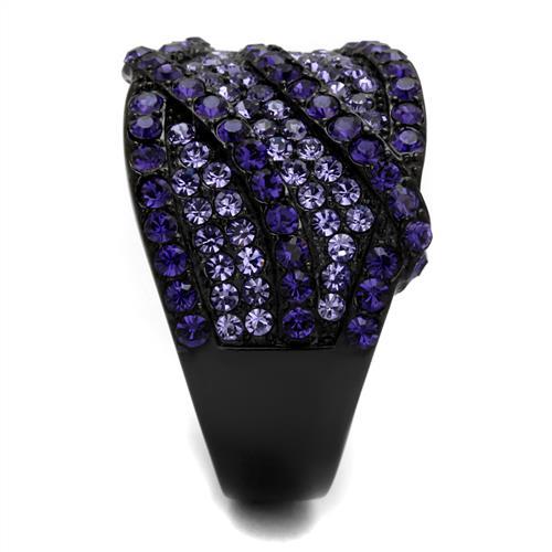 TK2551 - IP Black(Ion Plating) Stainless Steel Ring with Top Grade Crystal in Multi Color-3